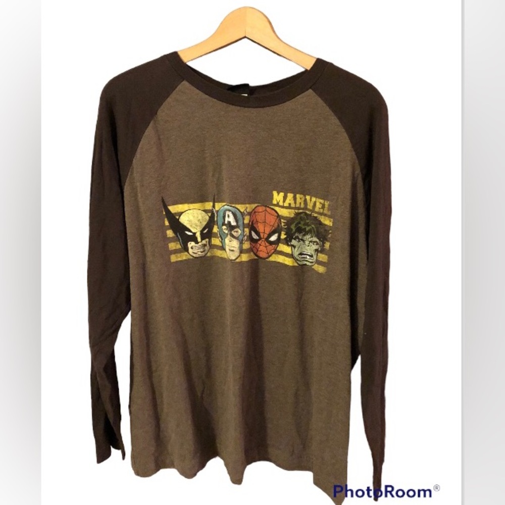 Vintage Marvel Comics baseball style t-shirt, Brown on tan, XL